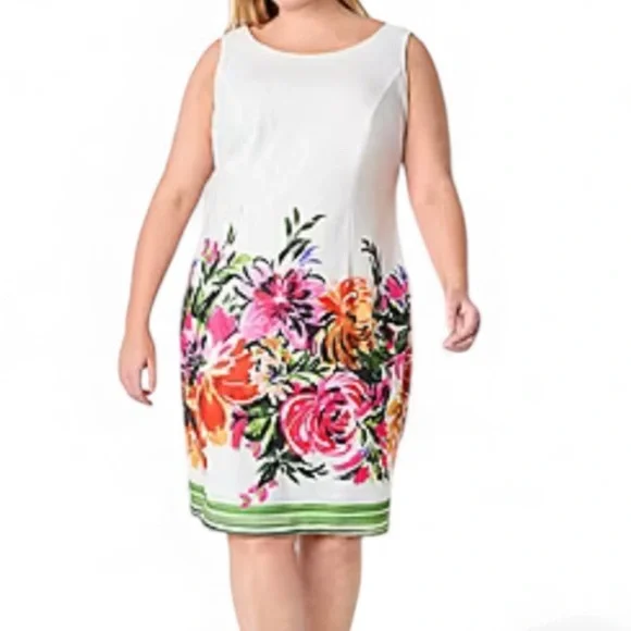 White Floral Print Dress with Green Jacket - Picture 3 of 9